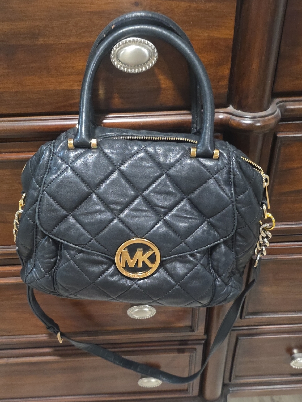 Michael Kors Black Leather Quilted Satchel Shoulder Bag - Picture 10 of 10